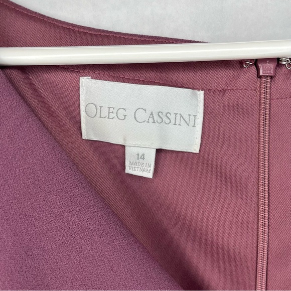 Oleg Cassini Women Size 14 Knee Length Crepe Dress with Cascade Chianti Wedding - Picture 4 of 11